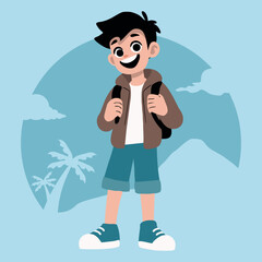 teen boy ready for traveling