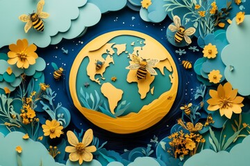 Colorful Paper Art of Bees and Earth