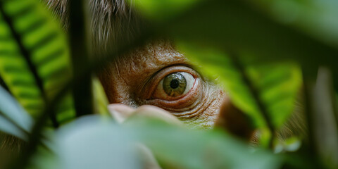 Human Eye Partially Obscured by Green Foliage