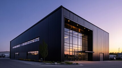 Modern Black Building with Glass Windows