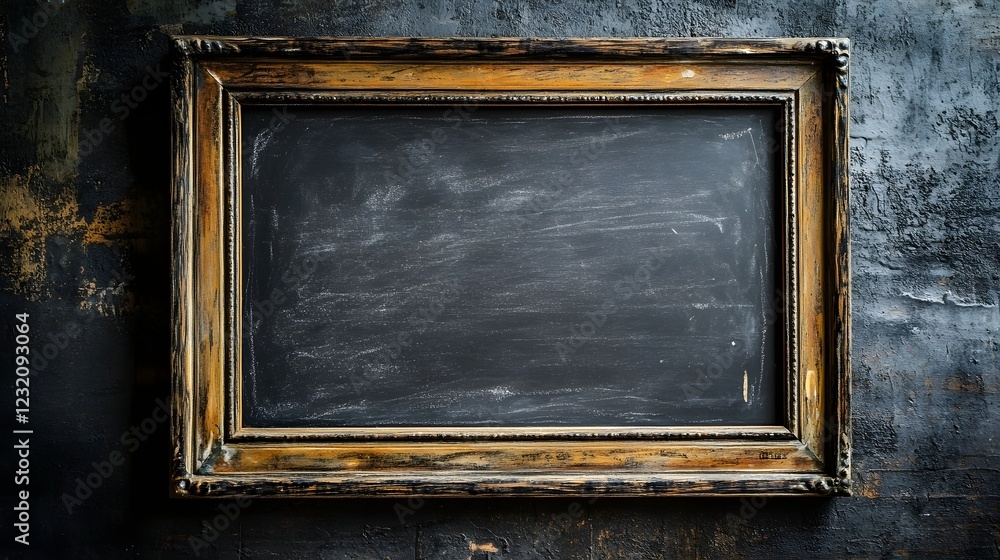 Aufkleber vintage worn wooden frame blackboard with empty grunge texture background for education school class