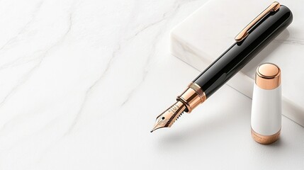 Elegant fountain pen with gold accents on a marble background