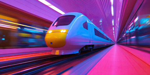 Fototapeta premium High-Speed Train Transit in Illuminated Tunnel