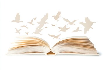 Open Book with Flying Birds Illustration