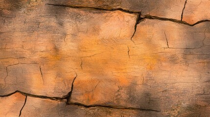 Fototapeta premium Cracked Wood Texture Background with Orange Tones and Detail