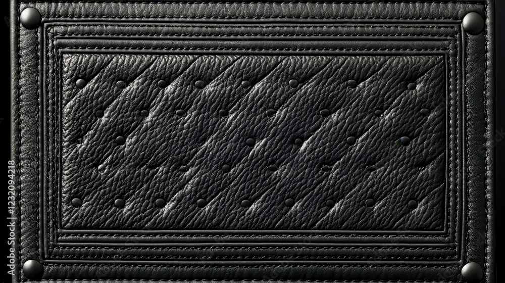 Poster close up view of a black textured surface with a rectangular frame, featuring an embossed pattern an
