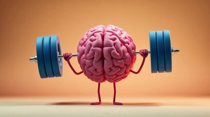 Brain power cartoon fitness character lifting weights