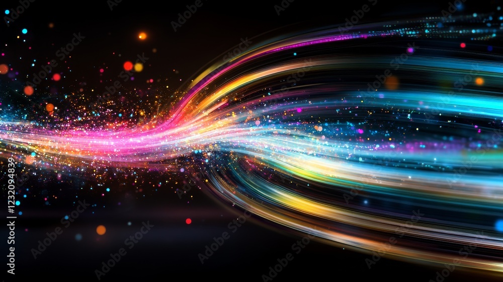 Poster colorful dynamic light trails create mesmerizing motion in a dark background