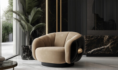 Chic Velvet Accent Chair with Sleek Lines, Combining Comfort and Modern Elegance