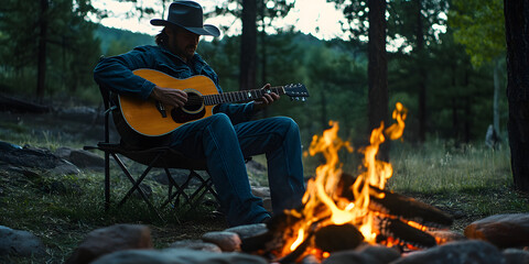Serene Outdoor Scene with Guitar Player