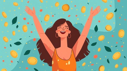 Successful Woman Celebrating Earnings and Savings
