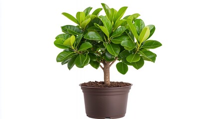 Vibrant Green Potted Plant With Lush Foliage Against White Background
