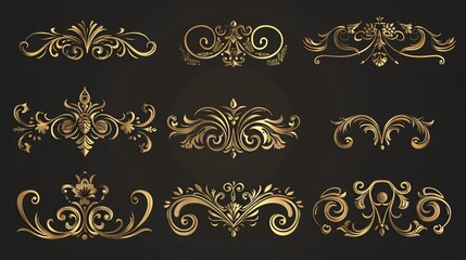 Elegant Golden Calligraphic Vignettes for Menu Design and Flour