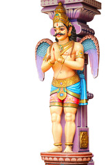 Temple pillar with Garuda isolated on white background.