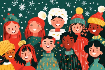 Festive Winter Celebration with Diverse Group of Friends
