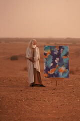 Abstract Art Exhibition in Desert at Sunset