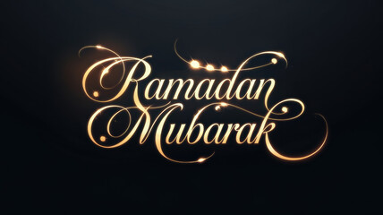 Elegant Ramadan Mubarak greeting design with decorative golden calligraphy on a dark background