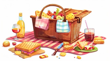 Elegant Picnic Party Basket with Gourmet Food and Wine for Luxury Lunch Hamper