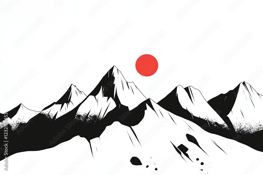 Poster a flat design of a mountain range in monochrome tones