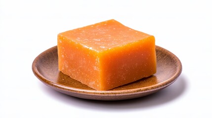 Vibrant Orange Cube Soap on Rustic Dish