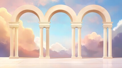 Fototapeta premium Serene architectural arches against a dreamy sky, creating a tranquil and inspiring backdrop