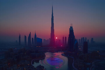 Obraz premium Sunrise over Dubai skyline, cityscape