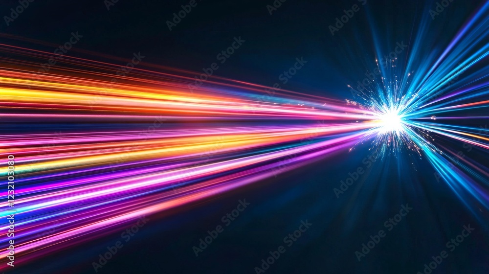 Poster colorful laser beams creating dynamic patterns in a dark space