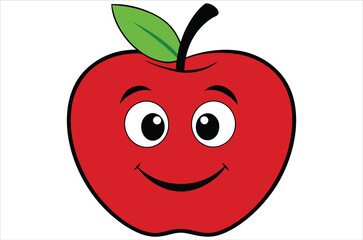 Red apple character on pile of books, apple cartoon, apple vector