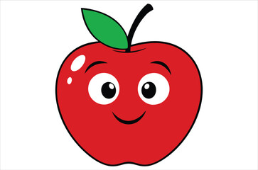 Red apple character on pile of books, apple cartoon, apple vector