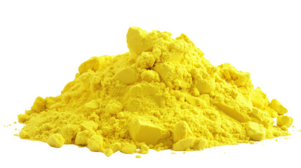 Pile of bright yellow sulfur powder on transparent background