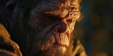 Close-up of a Wrinkled, Hairy Male Face