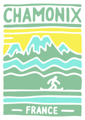 Chamonix, France - cute sticker design, poster, t-shirt, wall art, souvenir printing