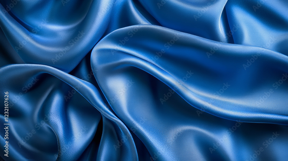 Poster realistic black silk fabric background. vector illustration of sky color satin cloth texture with sm
