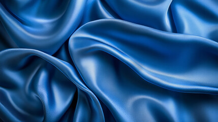 Obraz premium Realistic black silk fabric background. Vector illustration of sky color satin cloth texture with smooth drapery surface. Soft material with waves pattern. Bed sheet top view. Banner template