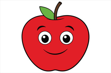 Red apple character on pile of books, apple cartoon, apple vector