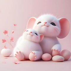 Adorable Fluffy Mice: A Pastel-Colored, Whimsical Illustration