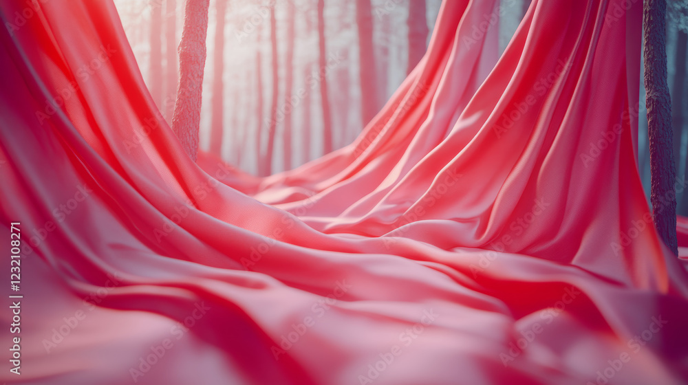 Poster realistic red silk top view vector background. luxury satin cloth with drape texture pattern. textil