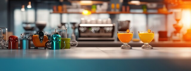 Fototapeta premium A cafe with robotic baristas preparing drinks.