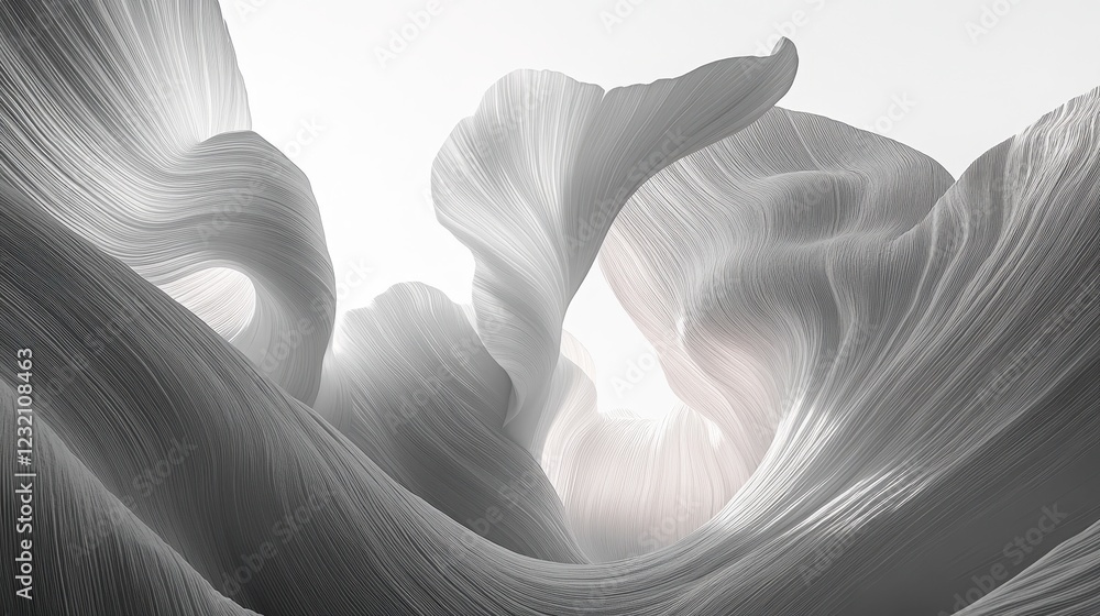 Aufkleber abstract grayscale landscape with textured, organic forms creating a canyon like structure. light pe