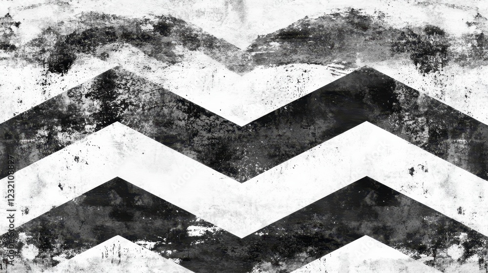 Poster abstract monochrome chevron pattern with grunge texture. black and white zigzag design with distress