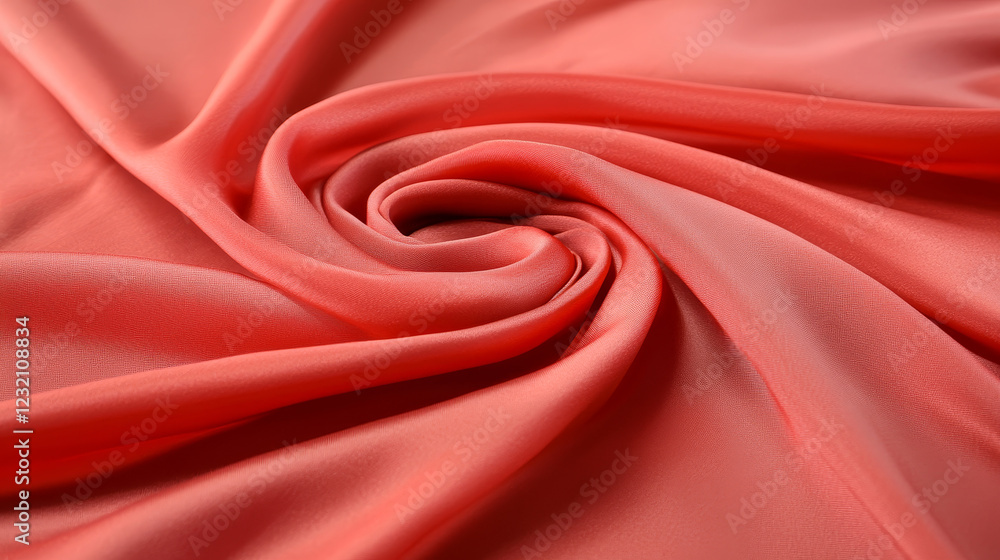 Poster realistic red silk top view vector background. luxury satin cloth with drape texture pattern. textil