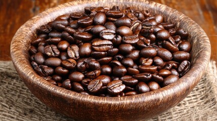 Fototapeta premium Roasted Coffee Beans in Wooden Bowl