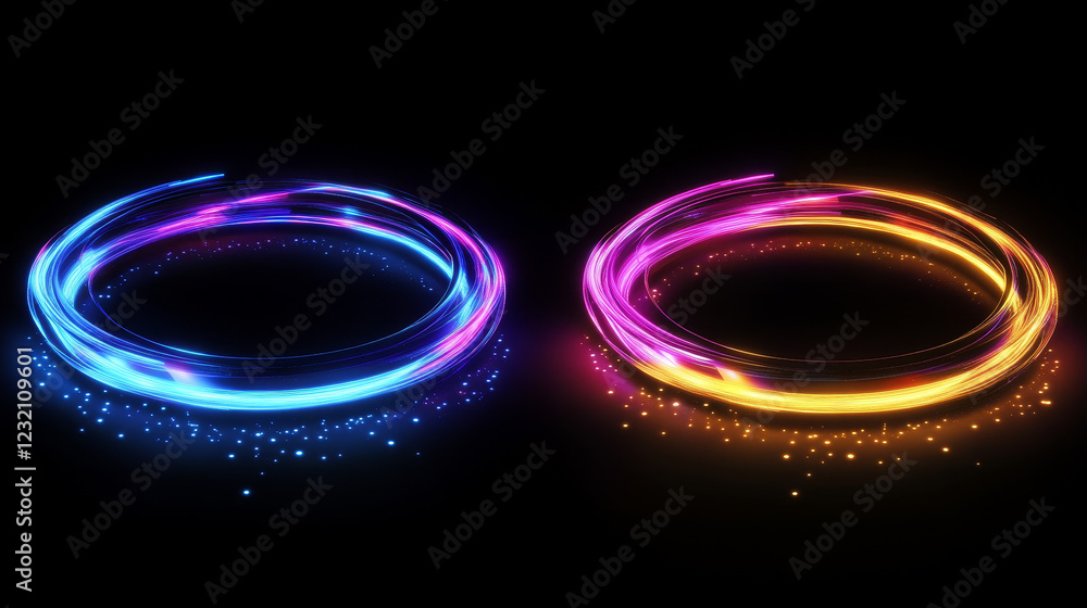 Poster optical halo flares with neon light vector effect set isolated on transparent background. circle len