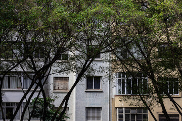 Old building around the Joao Goulart viaduct in the center of the city of Sao Paulo, Brazil