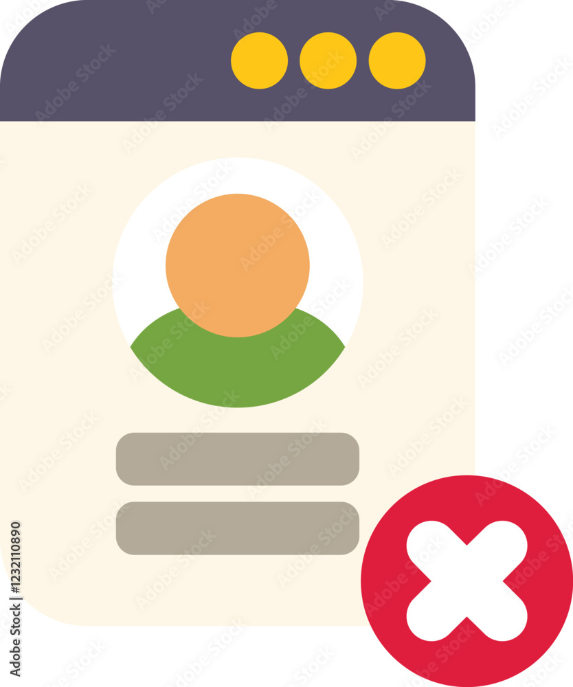 Poster website interface showing user profile being deleted with big red cross