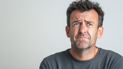 Fototapeta premium Concerned Man Expressing Uncertainty and Emotion