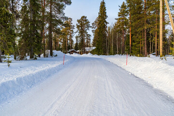 Fototapeta premium Beautiful winter landscape in Finnish Lapland around Akaslompolo, Finland