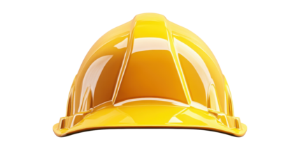 Yellow hard hat protecting head from falling objects on transparent background