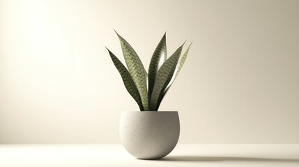 Snake plant in pot, minimalist interior, light background, home decor