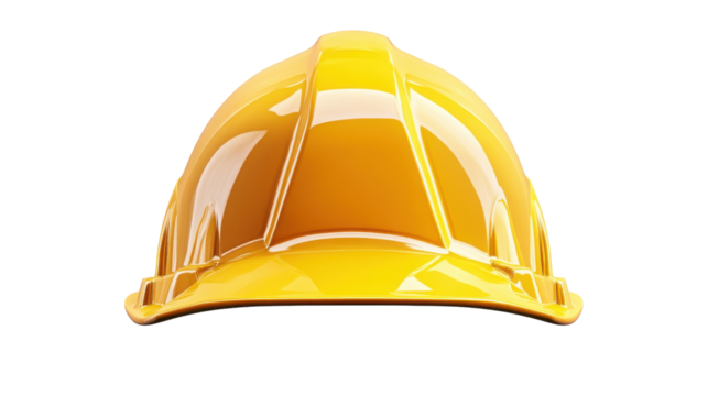 Yellow hard hat protecting head from falling objects on transparent background